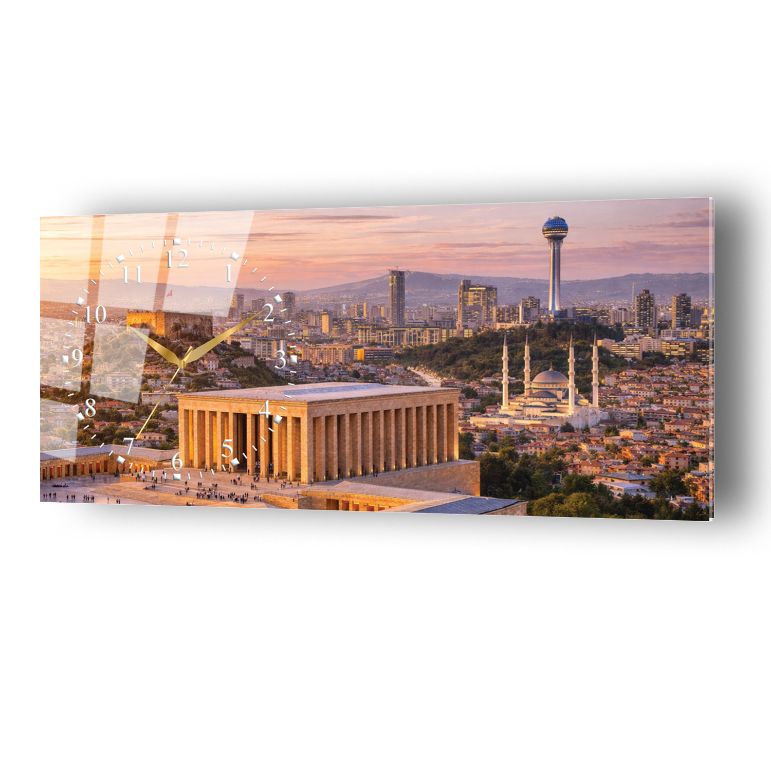 Ankara Anıtkabir Temalı Temperli Saatli Cam Tablo