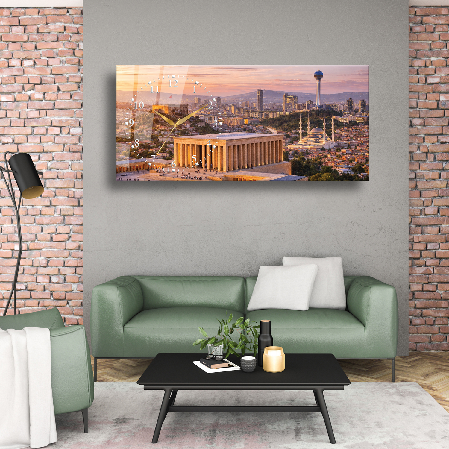 Ankara Anıtkabir Temalı Temperli Saatli Cam Tablo