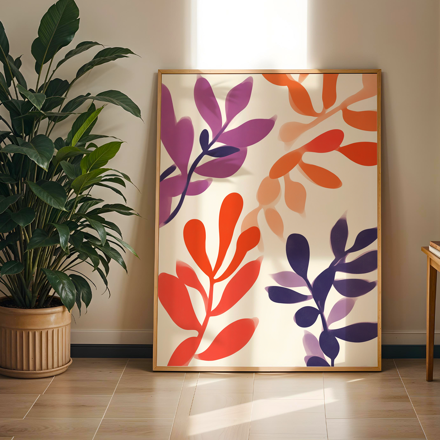 Flower Orange Serisi Tek Parça Doğal Ahşap Çerçeveli Tablo