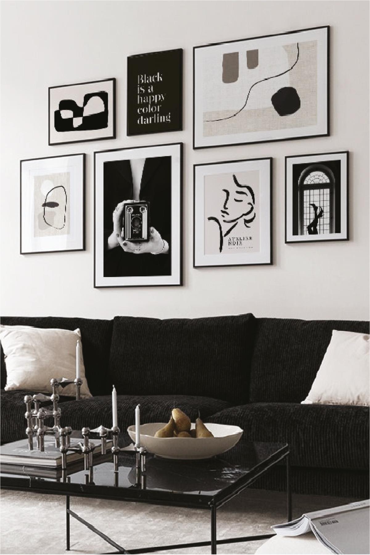 7 Parça Black Happy Colur Darling Tarzında (SİYAH ÇERÇEVE GÖRÜNÜMLÜ) Tablo Seti