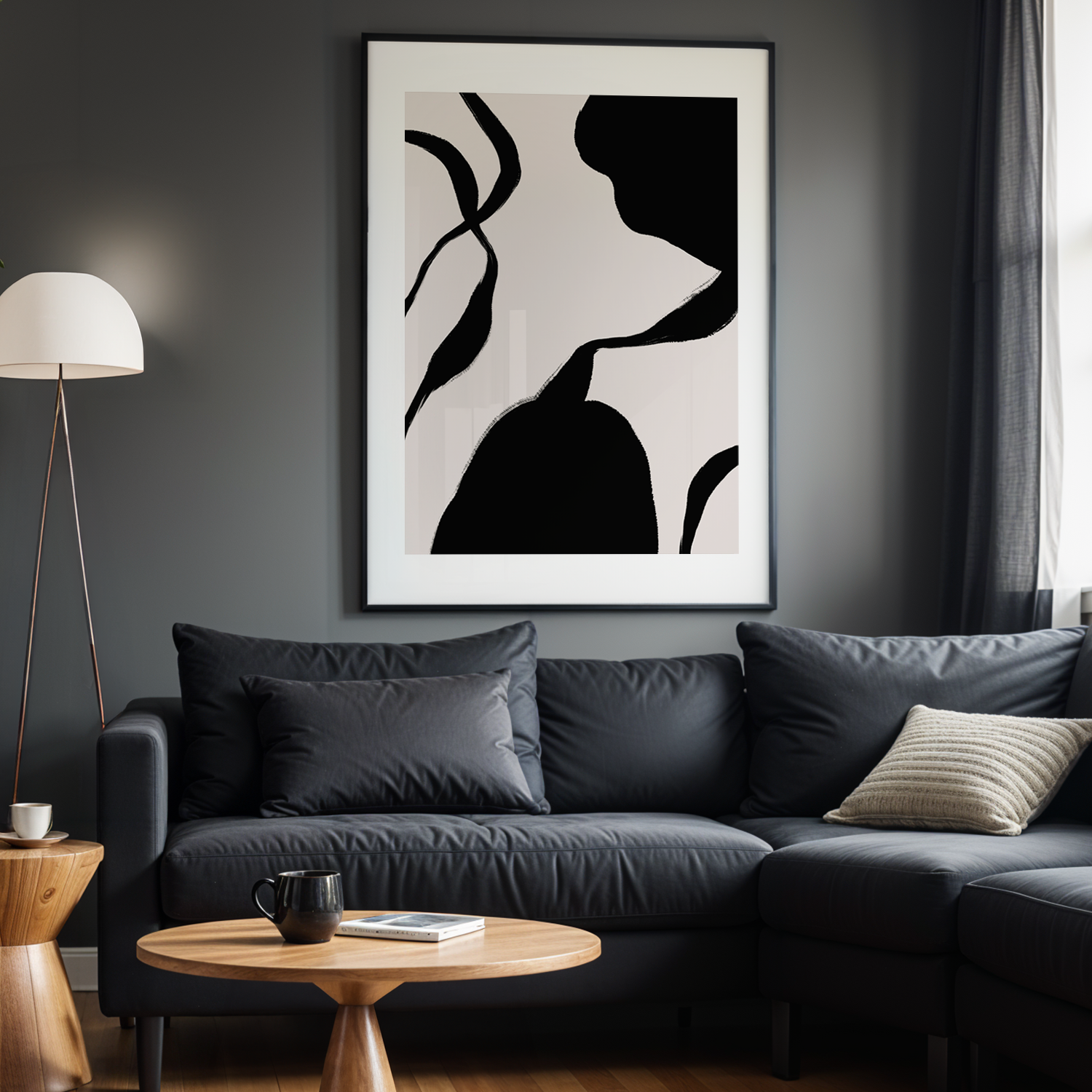 Minimal Contrast Siyah Çerçeveli Tek Parça Ahşap Tablo