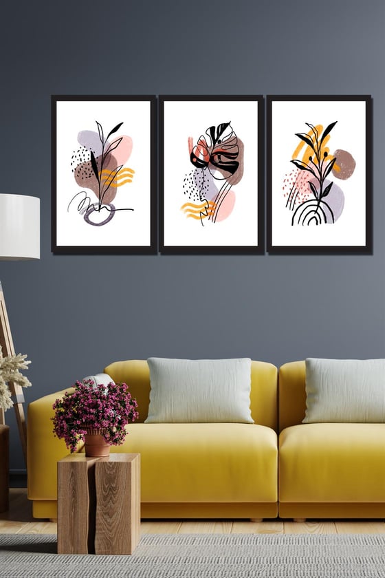 3 parça bohem tarzı tablo seti dijital baskı siyah çerçeve görünümlü