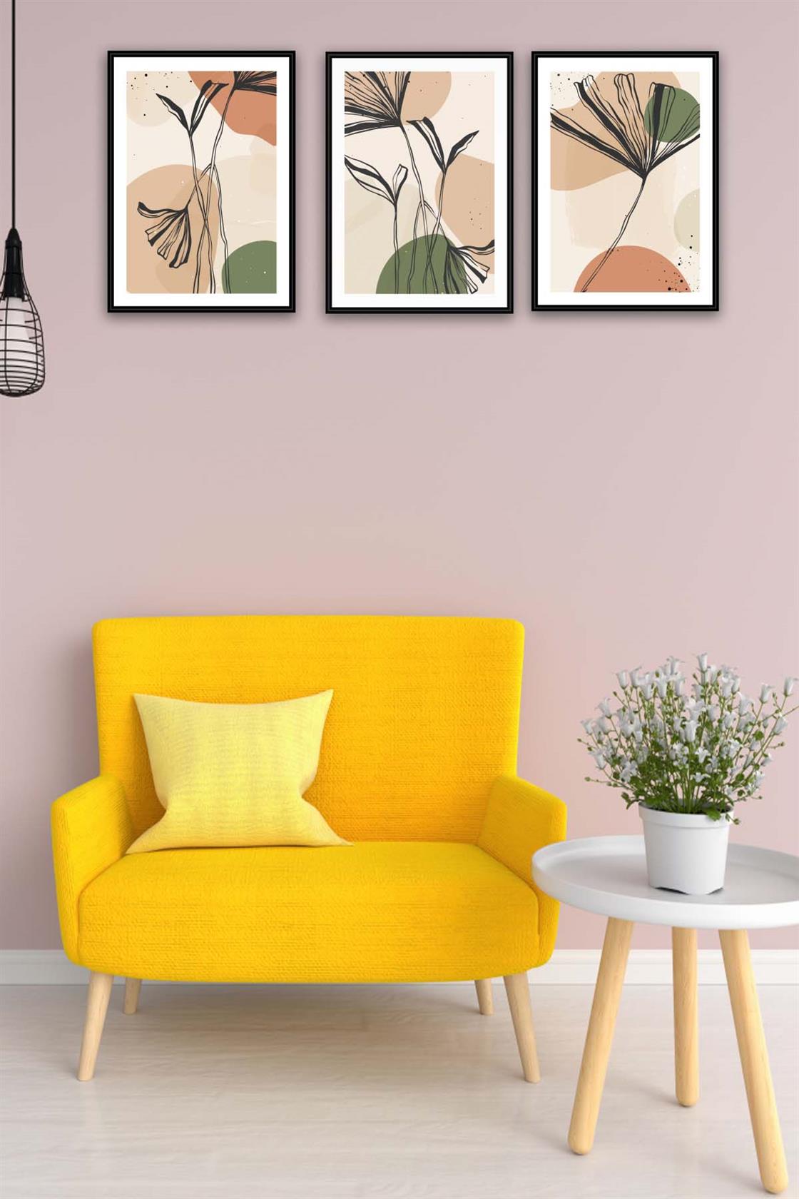 3 Parça Artline Çiçek Tasarım Uv Baskı Mdf Tablo Seti