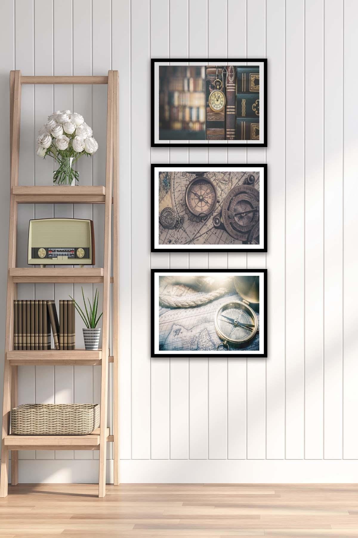 Pusula Temalı Siyah çerçeve Görünümlü Tablo Seti