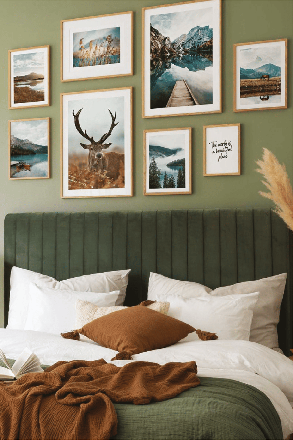 8 Parça İsveç Ve Geyik Temalı Ahşap Çerçeve Görünümlü Tablo Seti