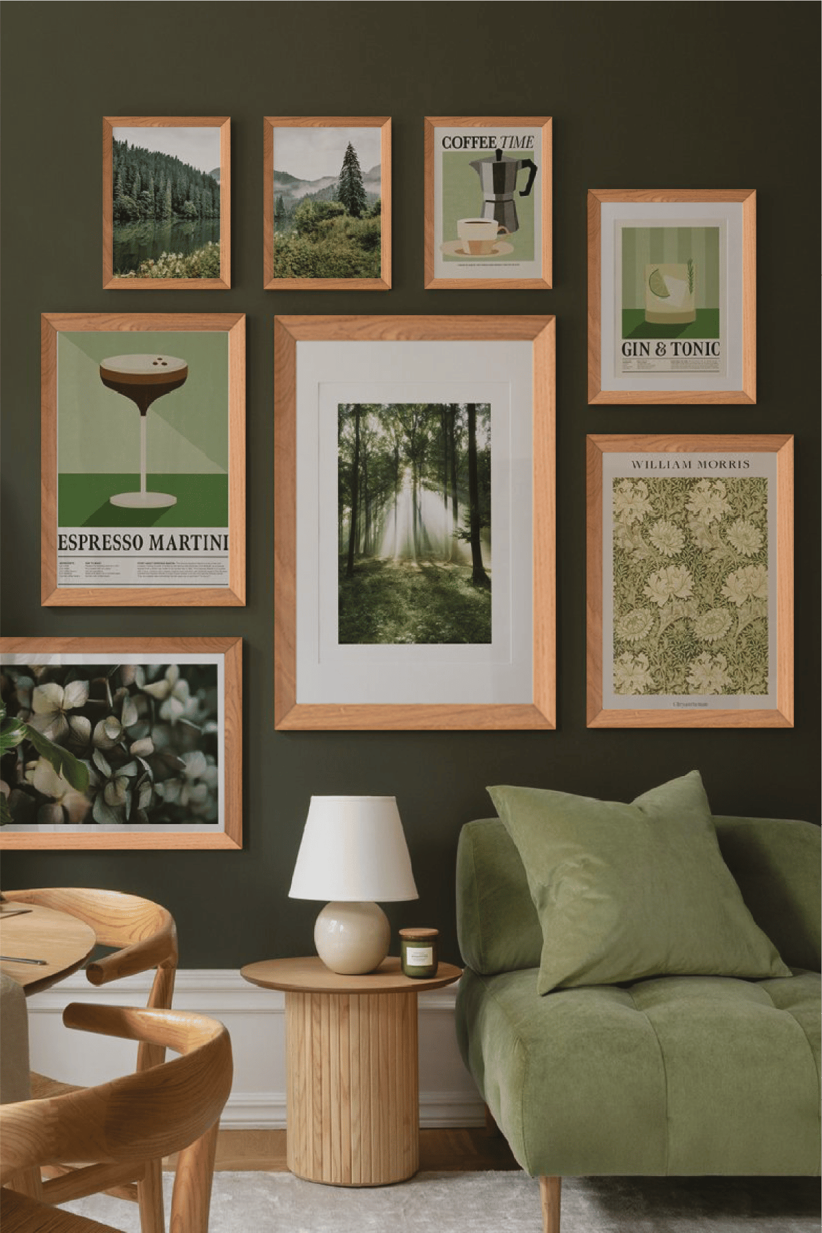 8 Parça Orman Ve Botanik Temalı Ahşap Çerçeve Görünümlü Tablo Serti