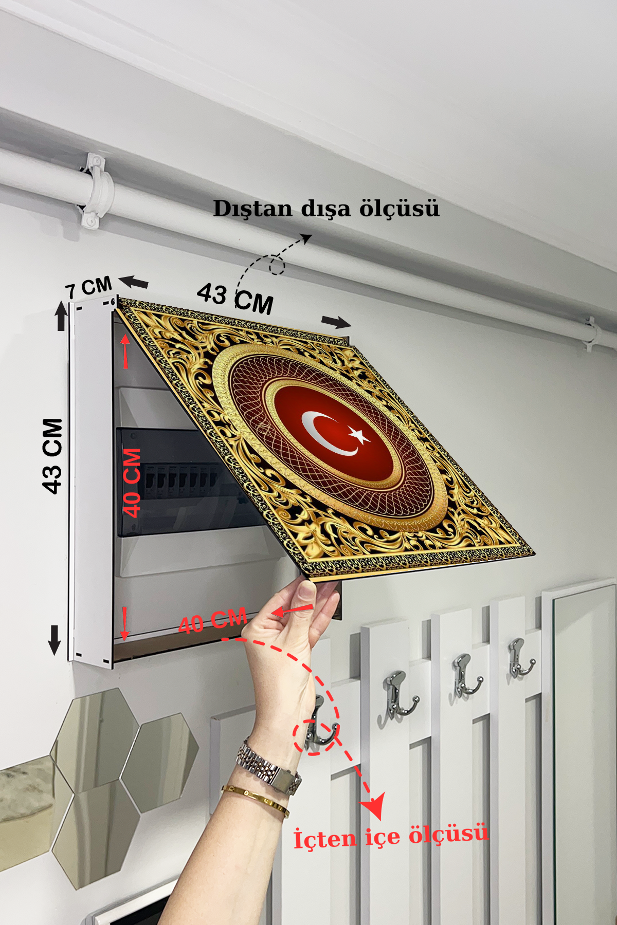 Ay Yıldız Bayrak Temalı Ahşap Sigorta Saklama Kutusu