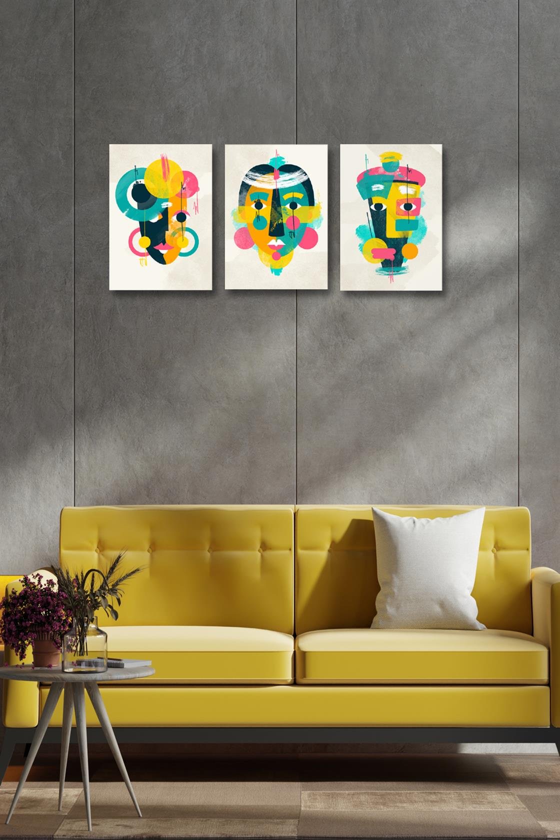 3 Parça Afrikalı Kadın Süliet Tablo Seti