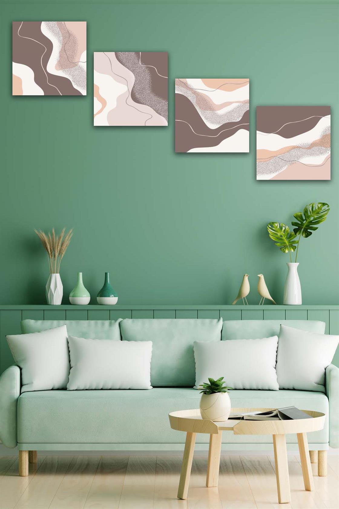 4 Parça Mermer Deseni Tasarım Uv Baskı Mdf Tablo Seti