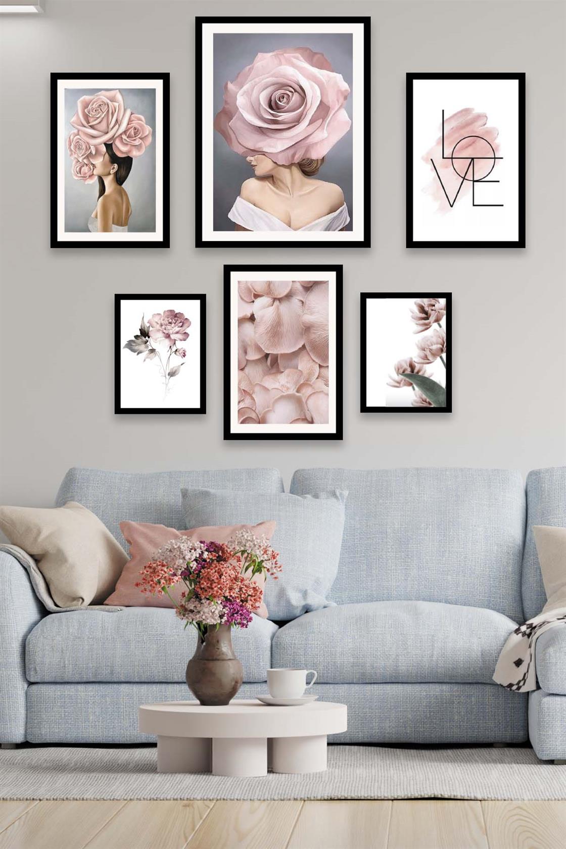 Love Yazı Kadın Ve Gül Temalı Tablo Seti
