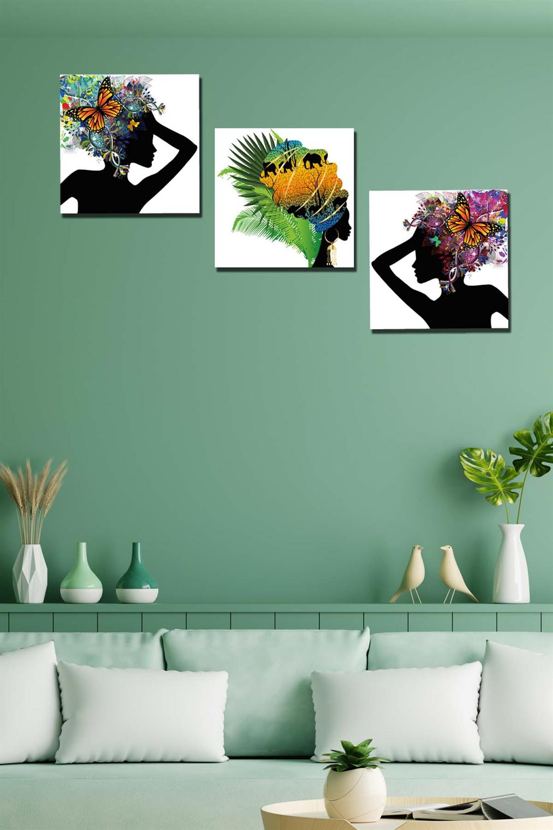 3 Parça Renkli Kadın Tablo Seti