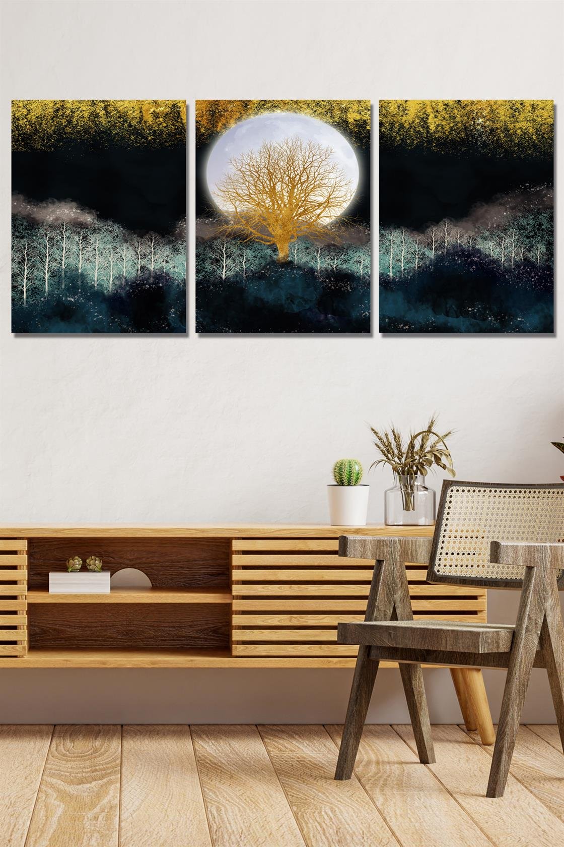 Doğa görünümlü 3 parça tablo seti