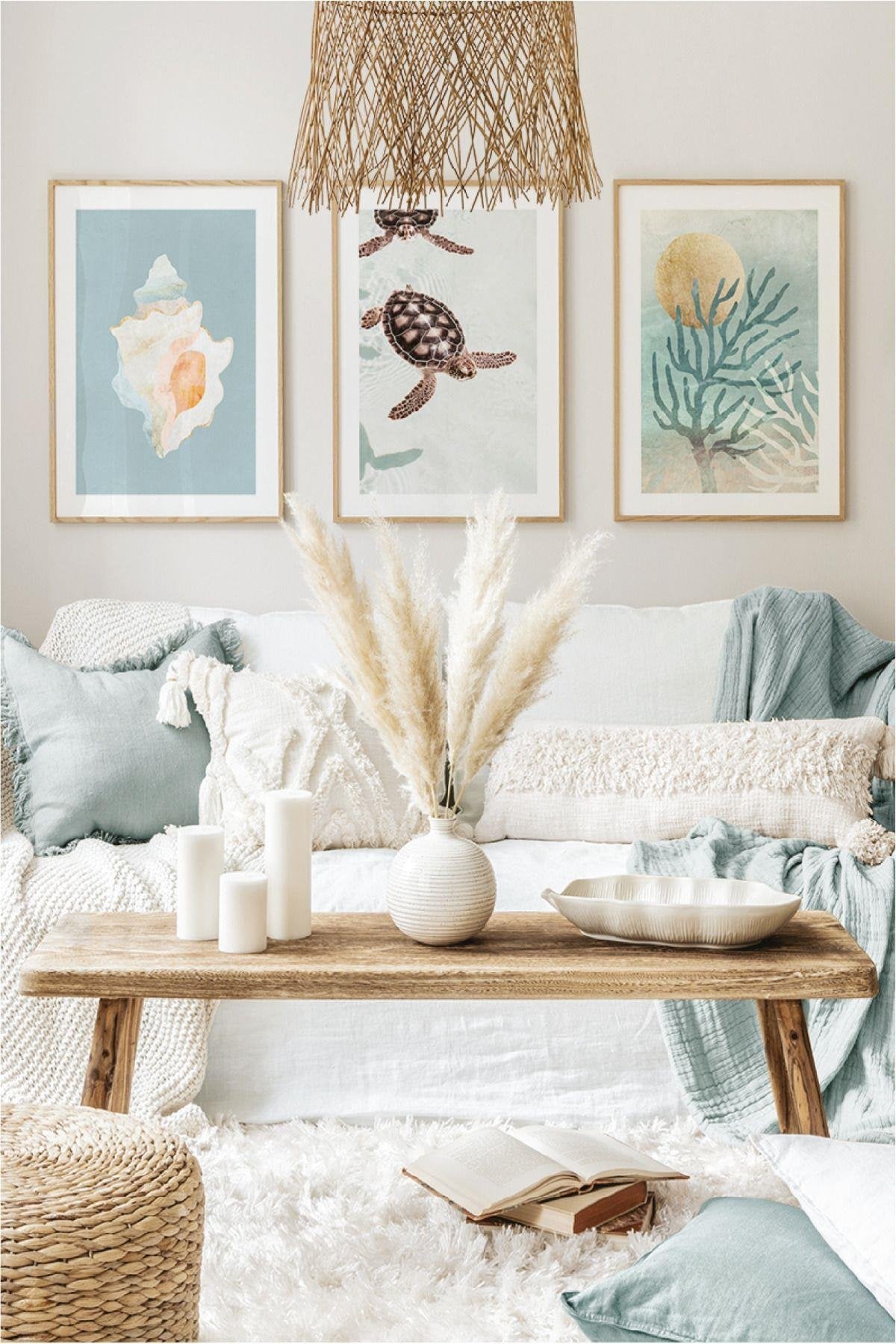 3 Parça Yaz Temalı Ahşap Çerçeve Görünümlü Tablo Seti