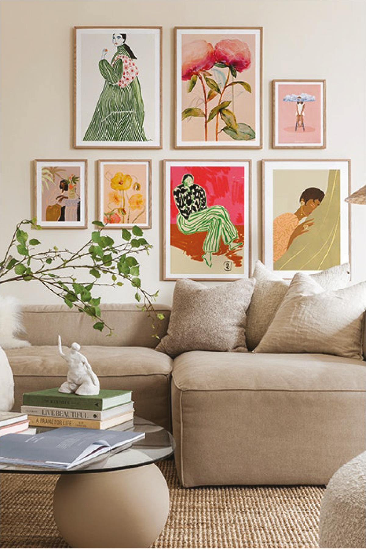 7 Parça Bohem Kadın Tarzında (AHŞAP ÇERÇEVE GÖRÜNÜMLÜ) Tablo Seti