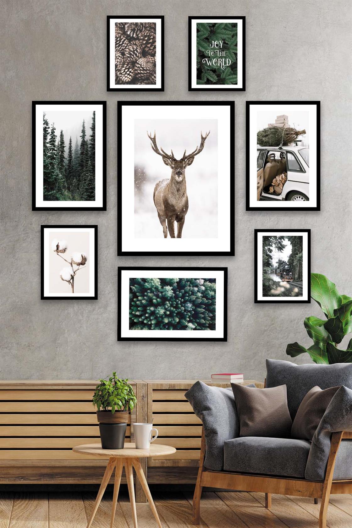 Doğa Orman Ve Geyik Temalı Sanatsal Tablo Seti