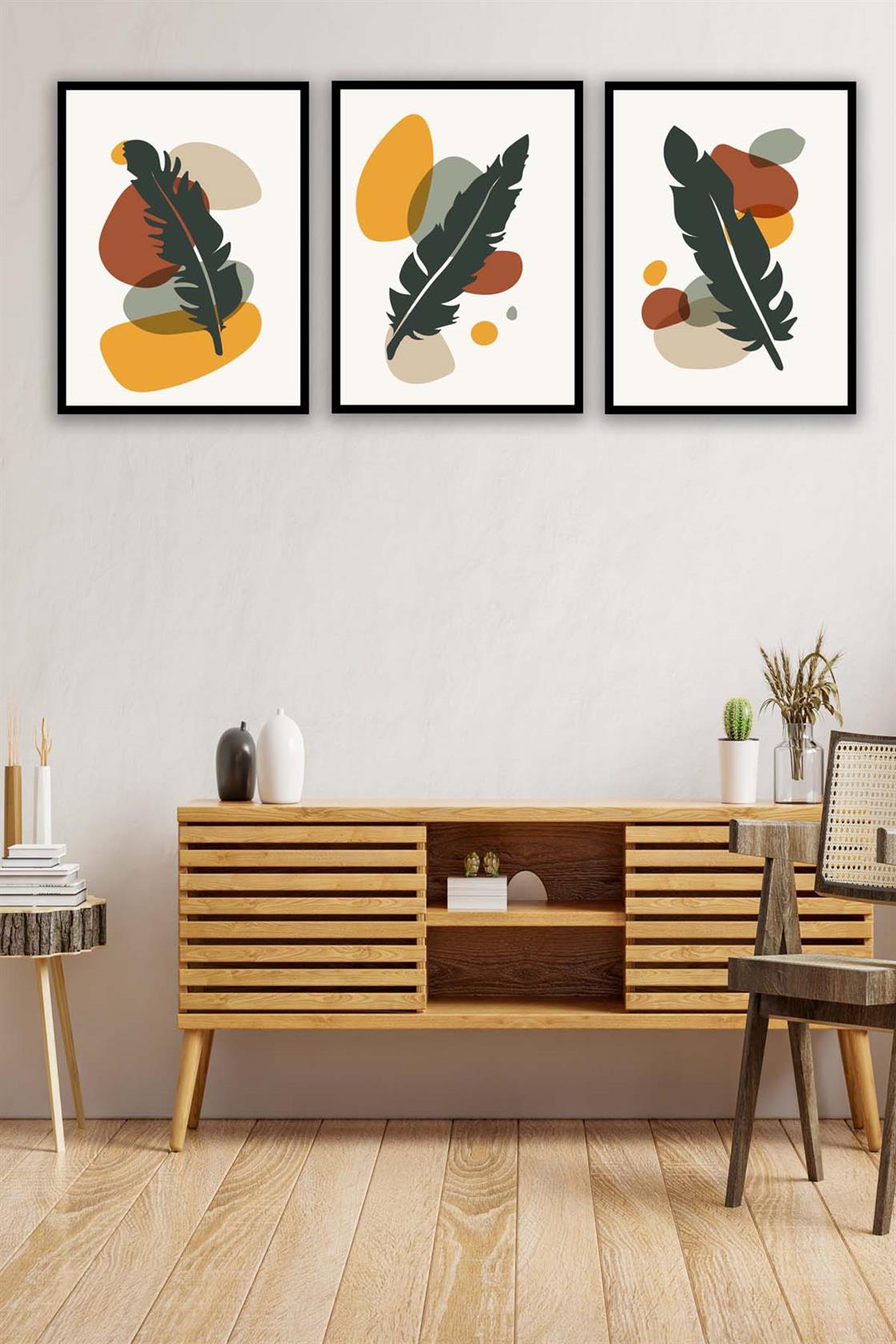 3 Parça Sanatsal Tüy Tarzında Tablo Seti