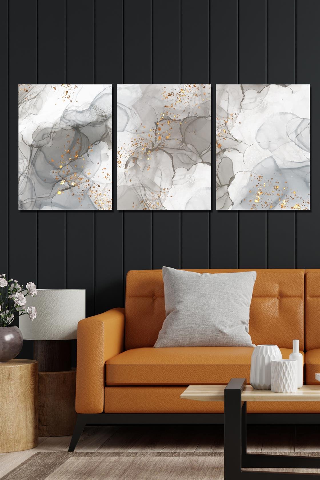 3 parça mermer deseni tablo seti