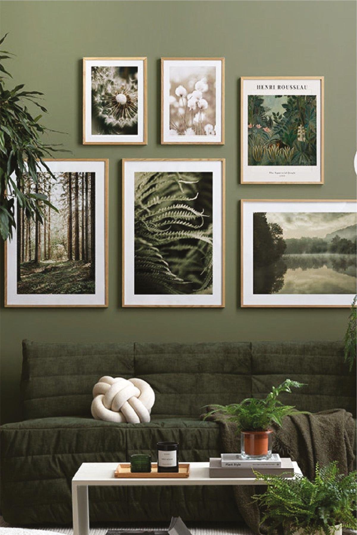 6 Parça Göl Ve Orman Manzara Temalı Ahşap Çerçeve Görünümlü Tablo Seti