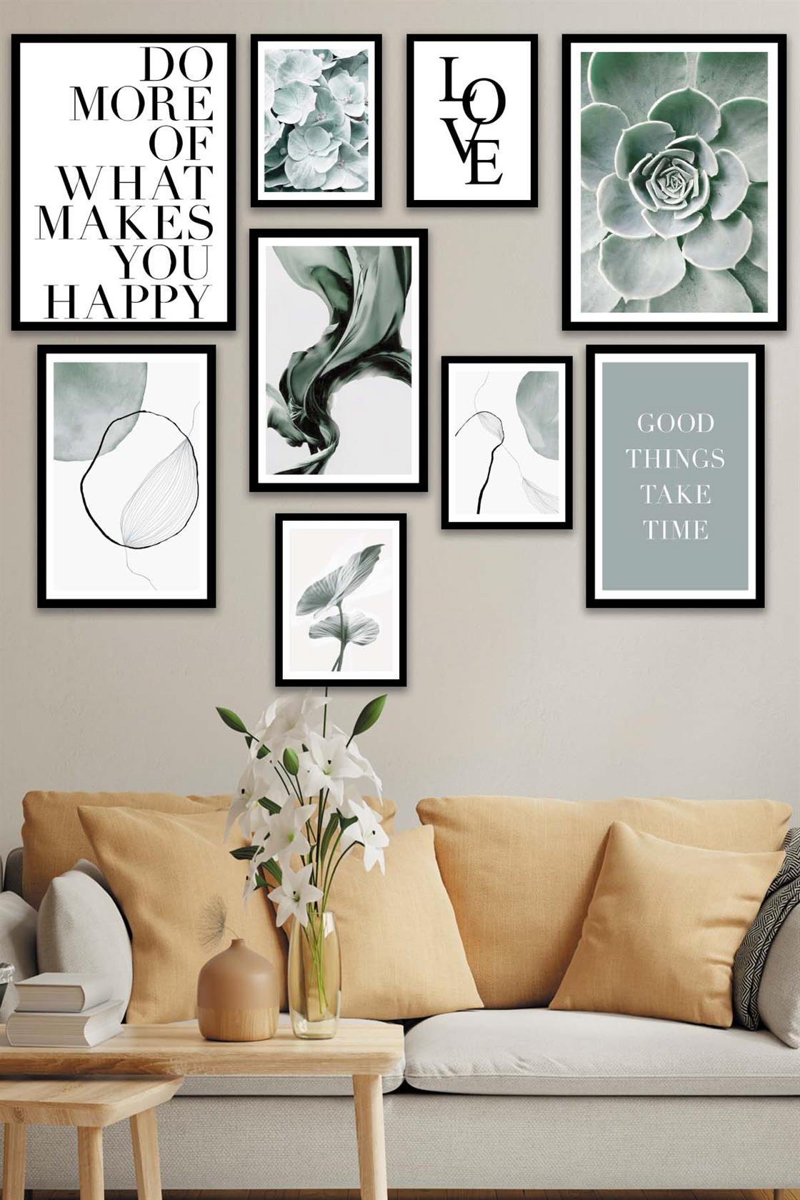 Do More Yeşil Botanik Çiçek Temalı Tablo Seti