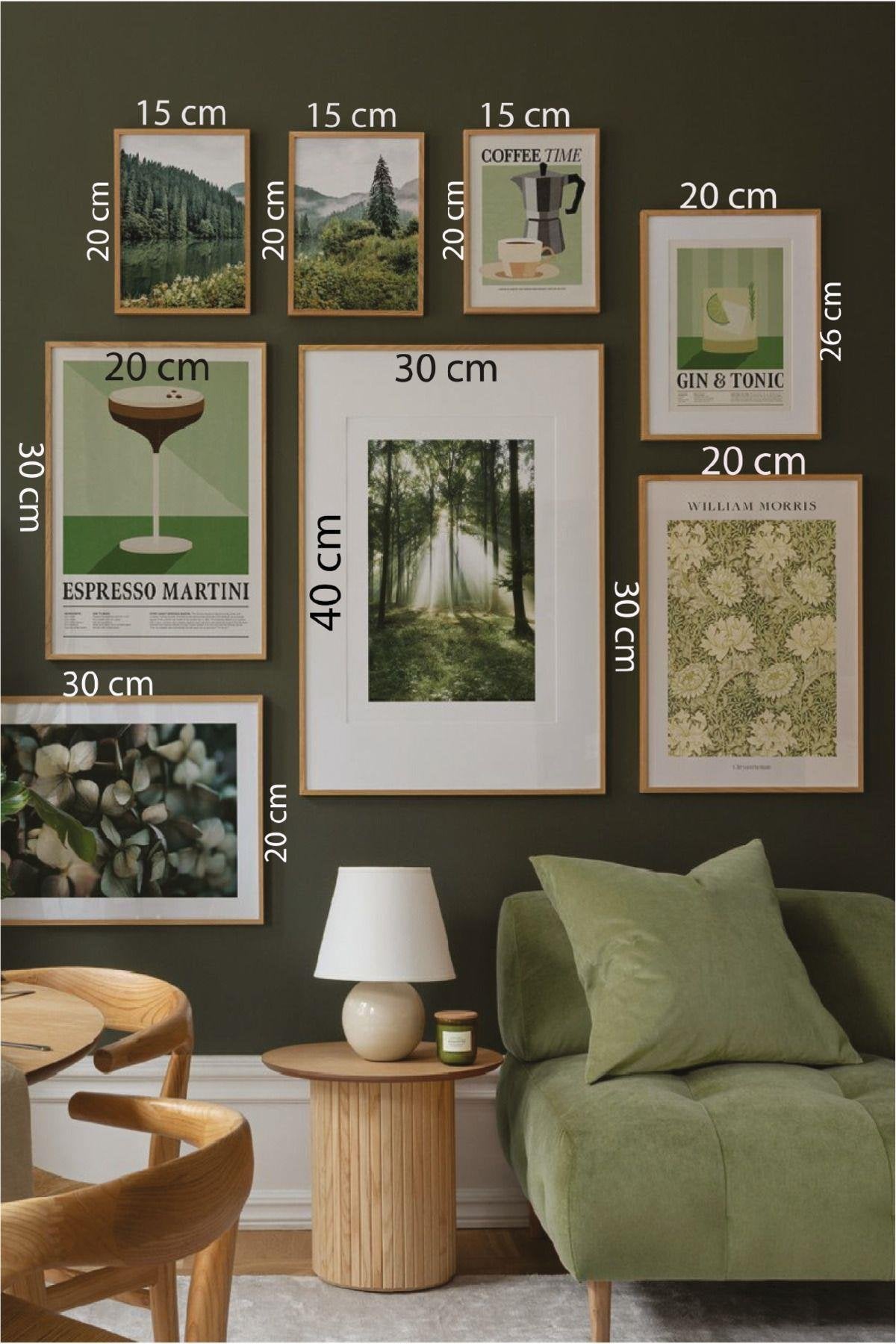 8 Parça Orman Ve Botanik Temalı Ahşap Çerçeve Görünümlü Tablo Serti