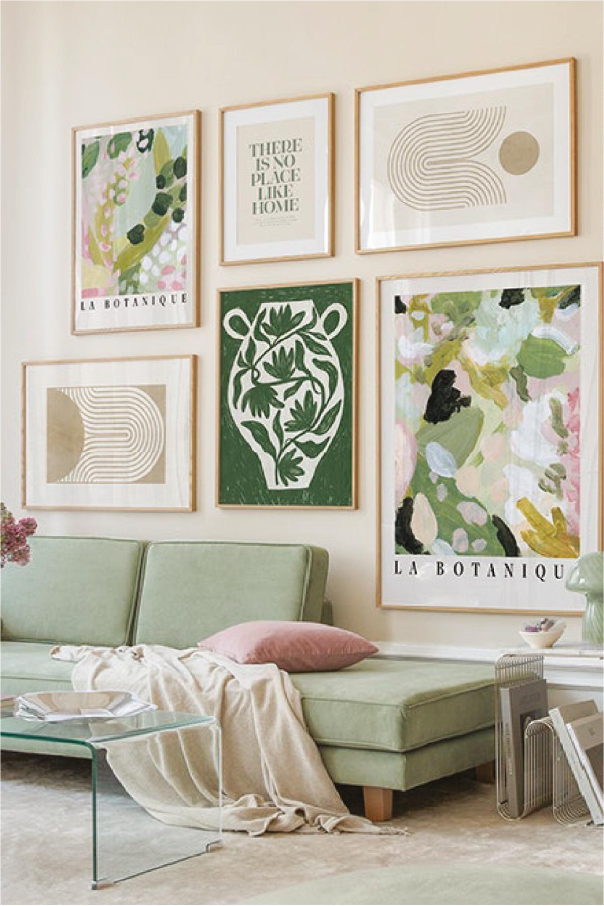 6 Parça La Botaniqu Sanatsal Suluboya Tarzında Modern (AHŞAP ÇERÇEVE GÖRÜNÜMLÜ) Tablo Seti