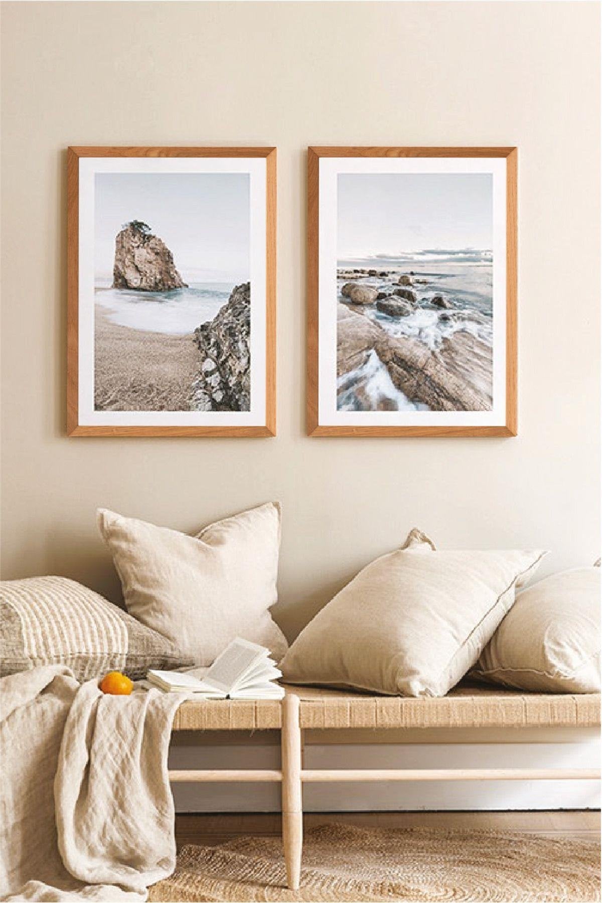 2 Parça Sahil Ve Ahşap Çerçeve Görünümlü Tablo Seti