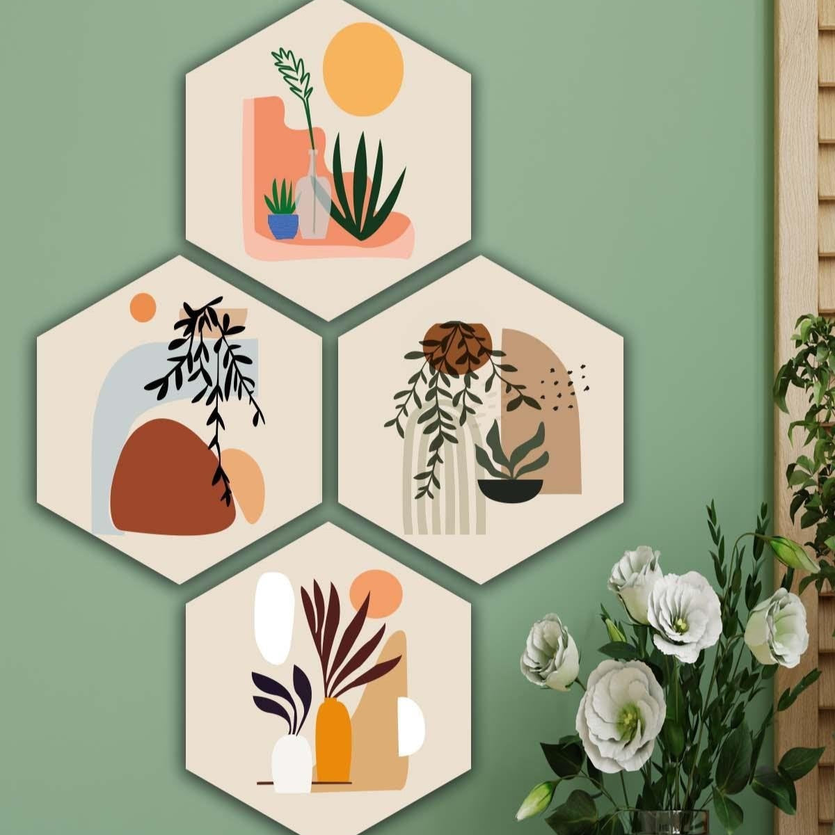 4 Parça Bohem Tarzı Petek Tasarım Tablo Seti