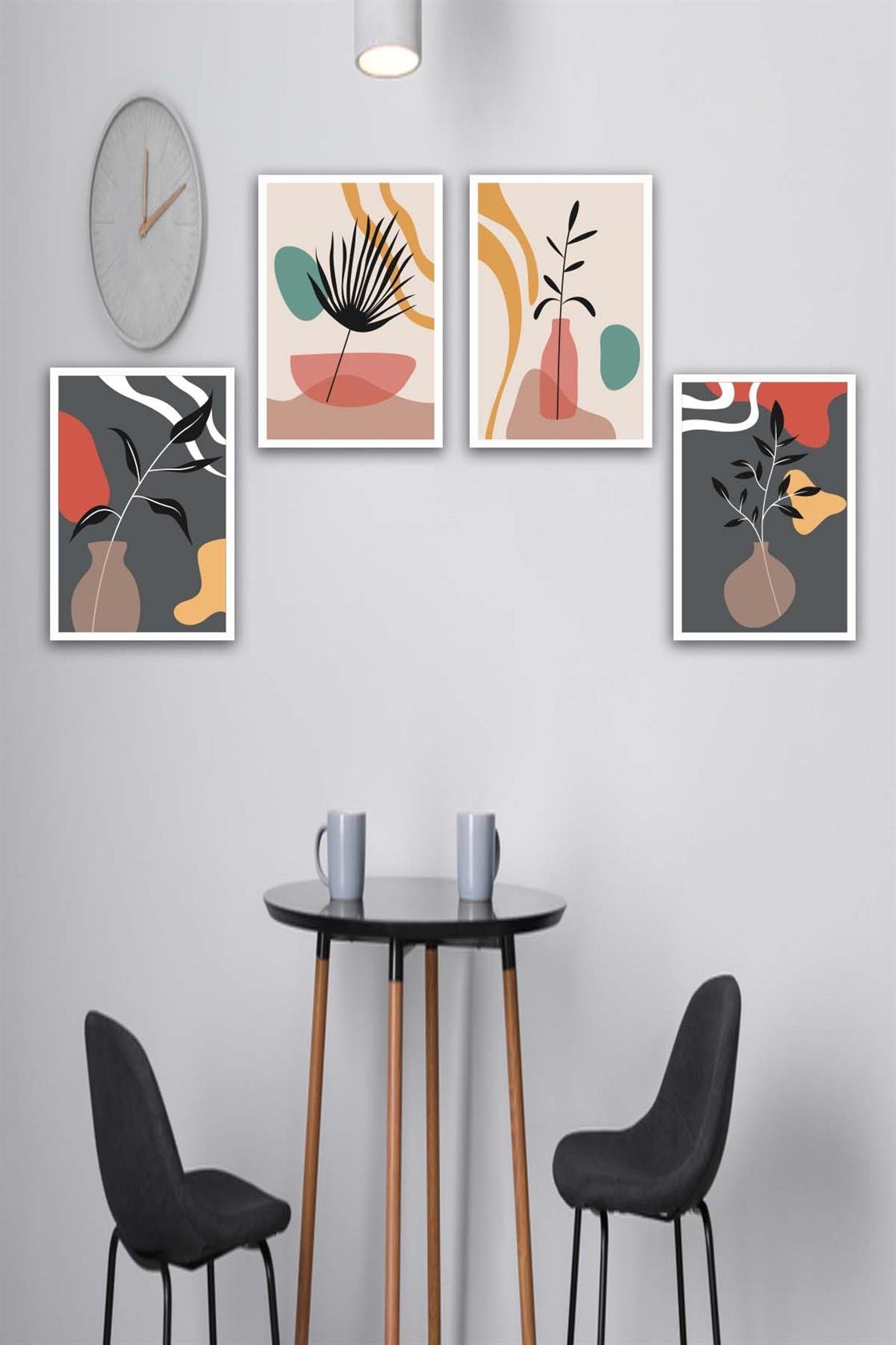 4 Parça Renkli Bohem Tarzında Tasarım Uv Baskı Mdf Tablo Seti