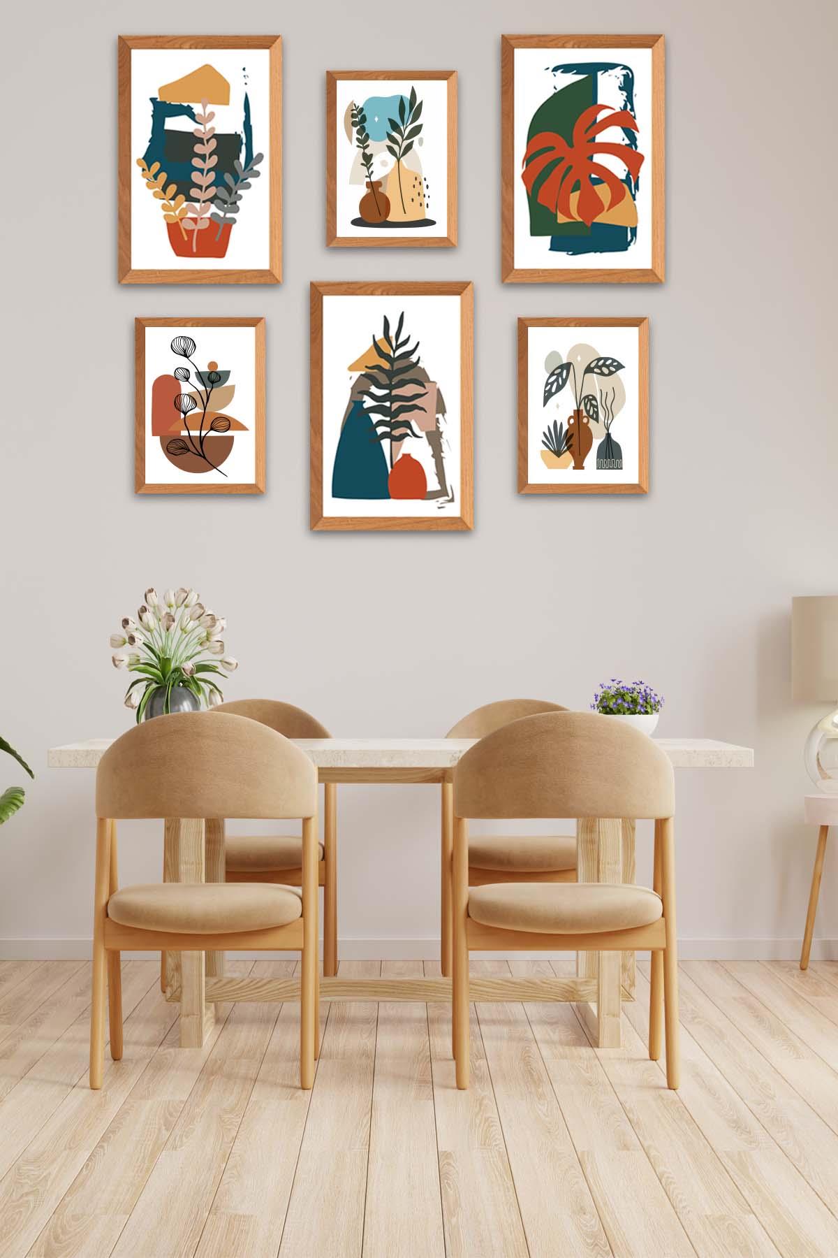 6 Parça Bohem Botanik Tarzında Tablo Seti