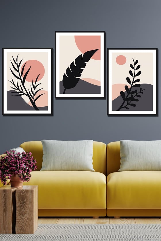 3 Parça Siyah çerçeve görünümlü sanatsal dijital baskı tablo seti