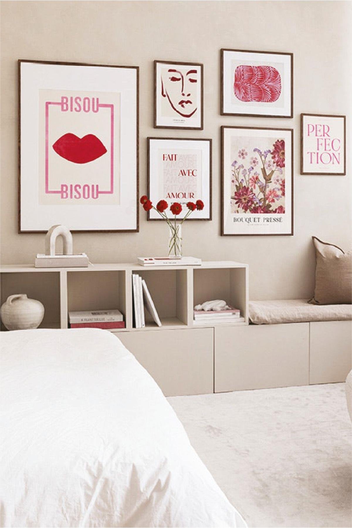 6 Parça Bısou Temalı Siyah Çerçeve Görünümlü Tablo Seti