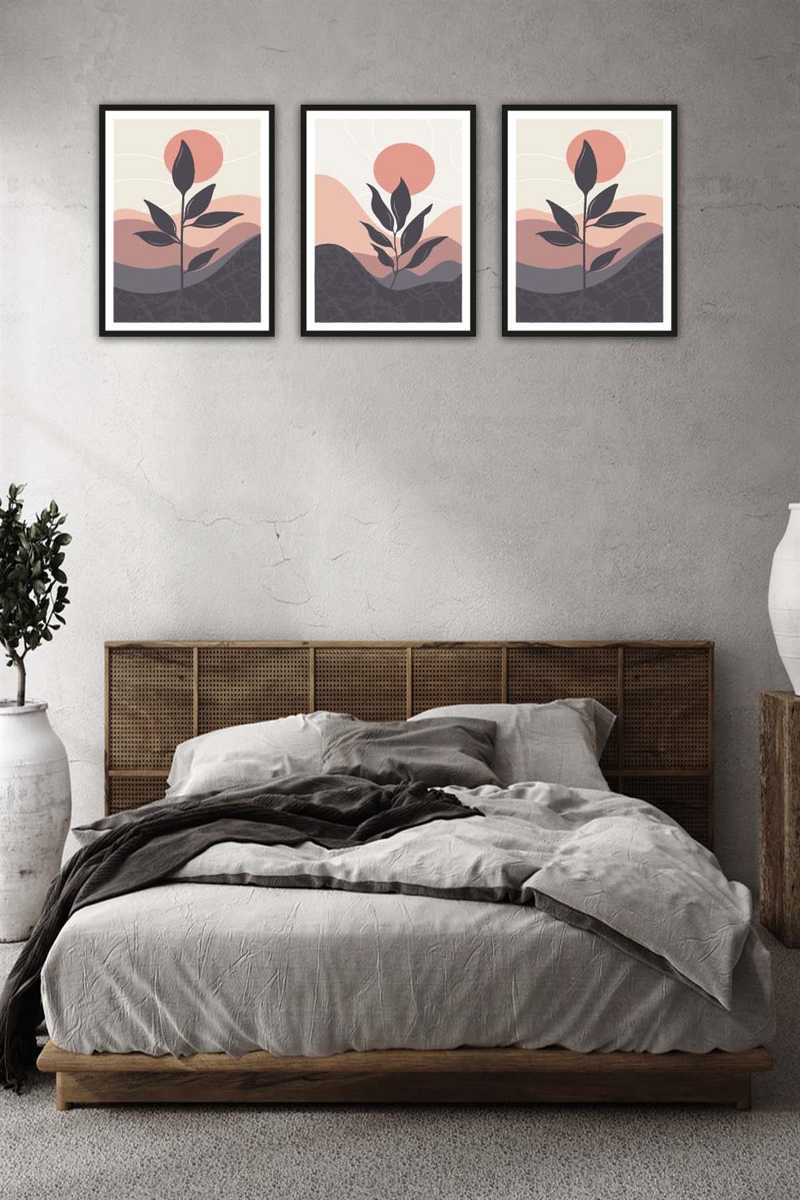 3 Parça Bohem Tarzında Mdf Tablo Seti