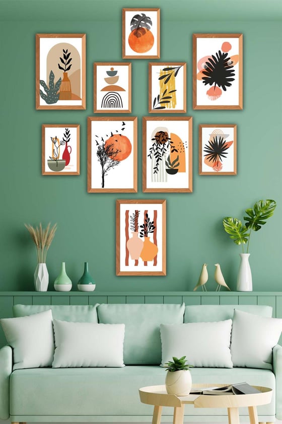 10 Parça Ahşap Çerçeve Görünümlü Sanatsal Tarzda Tablo Seti