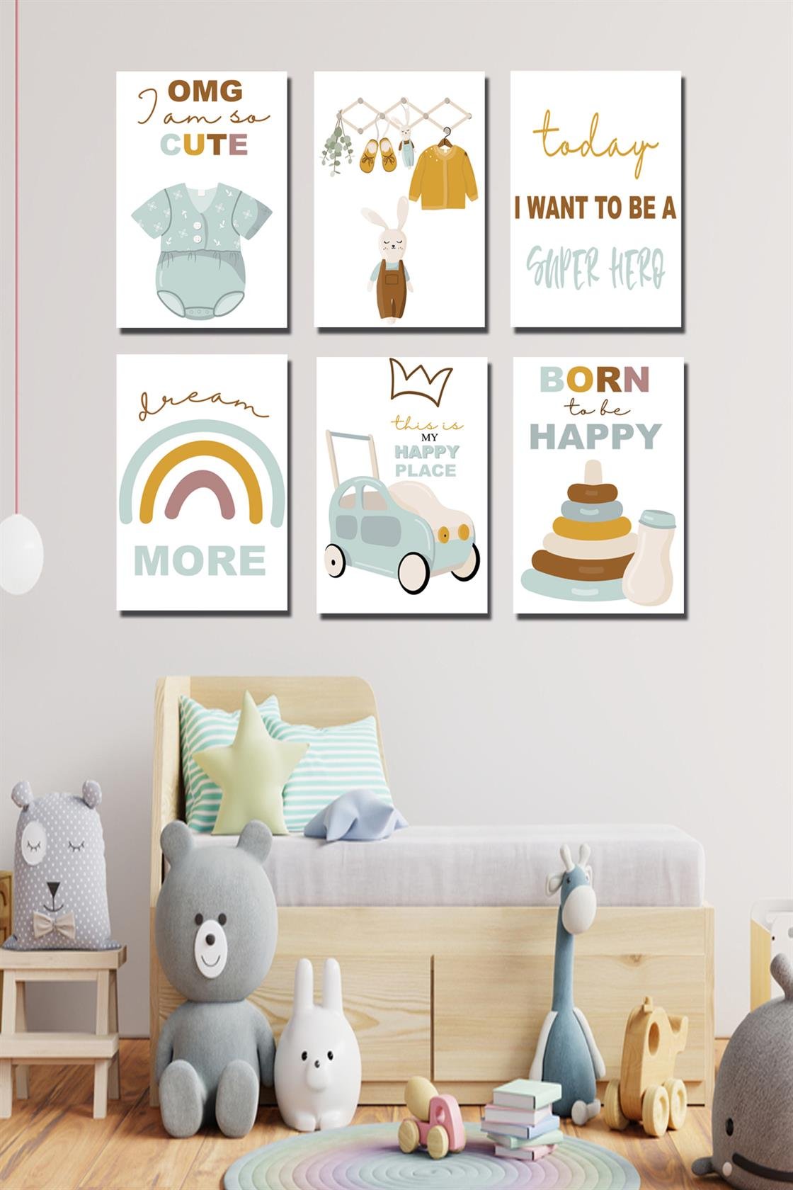 6 parça çoçuk odası tablo seti dijital baskı