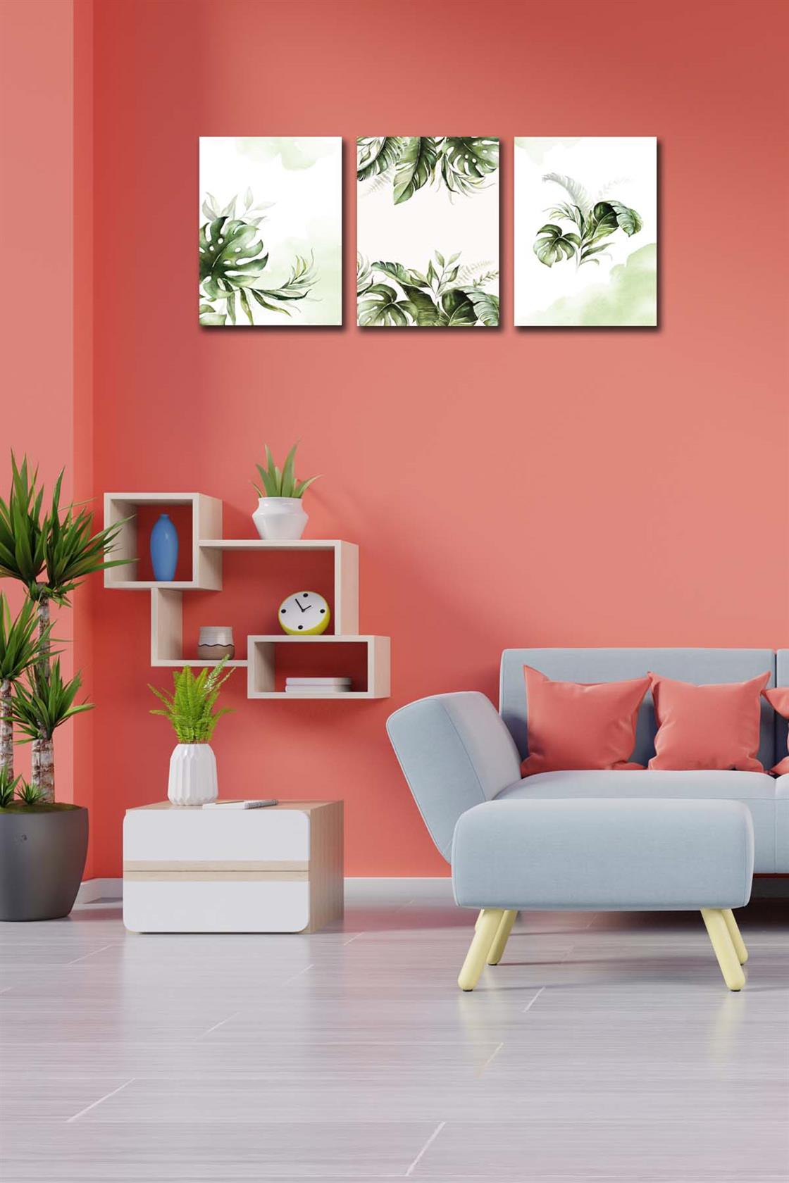 3 Parça Modern Tarzda yaprak Tablo Seti