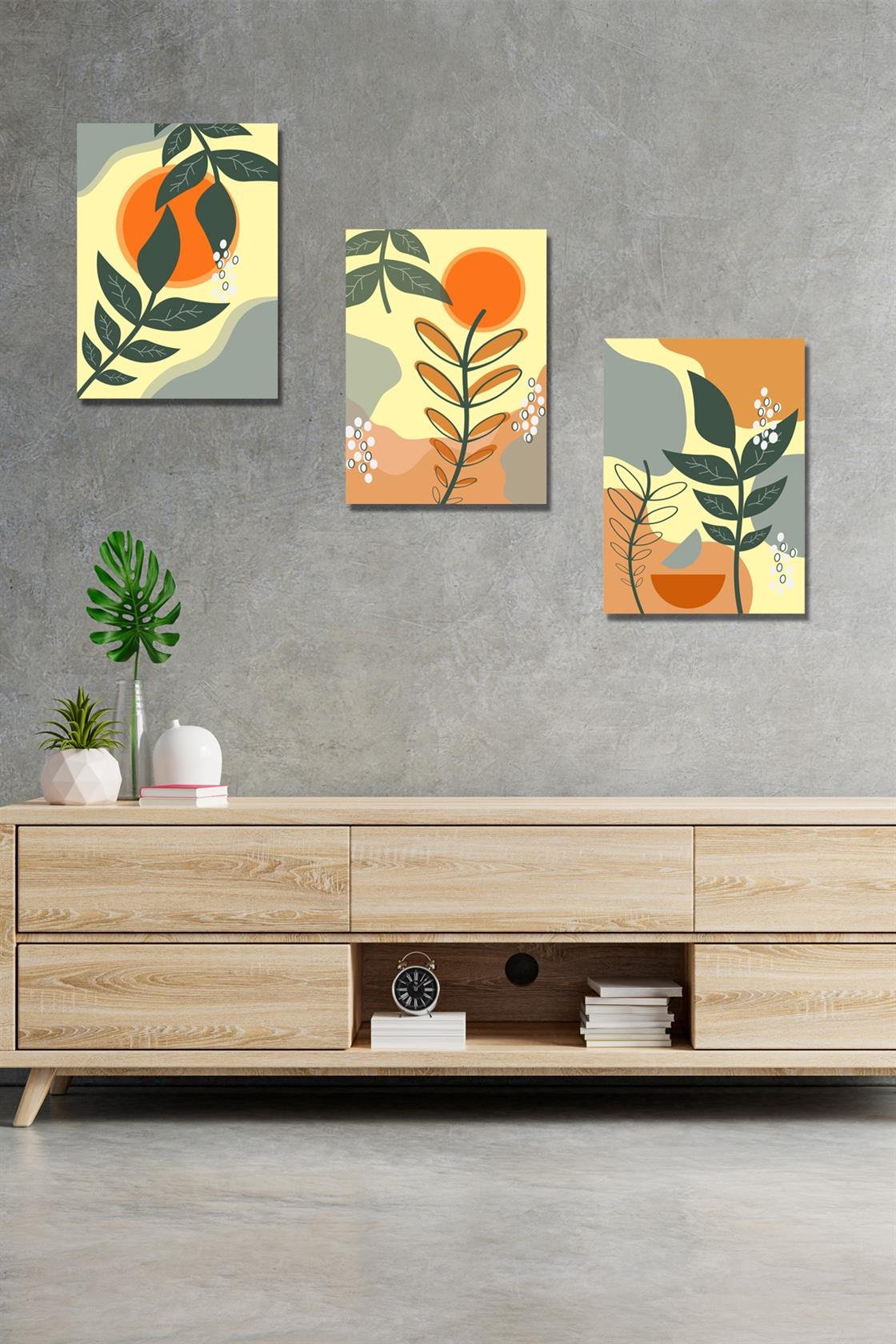 3 parça çiçek tarzı sanatsal tablo seti