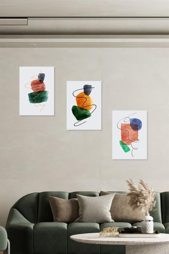 Sanatsal suluboya görünümlü 3'lü tablo seti