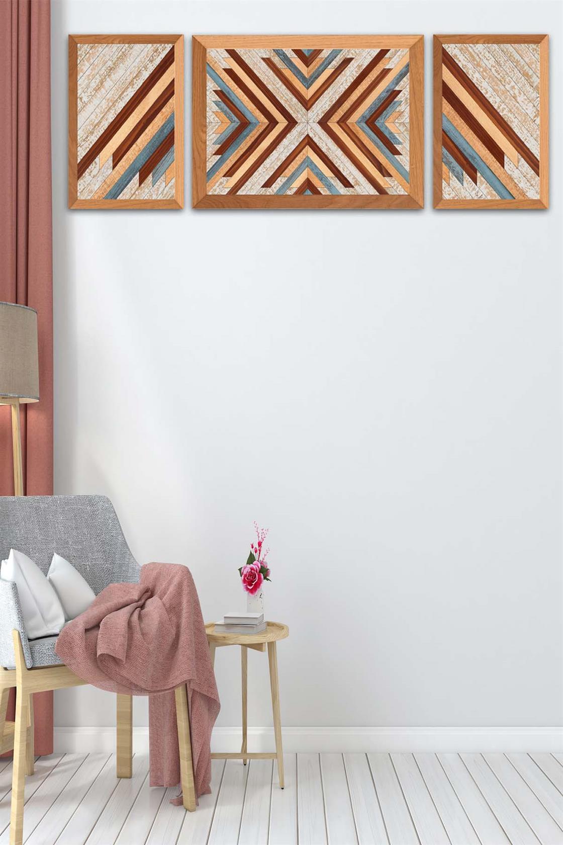 3 Parça Ahşap Parke Tasarım Tablo Seti