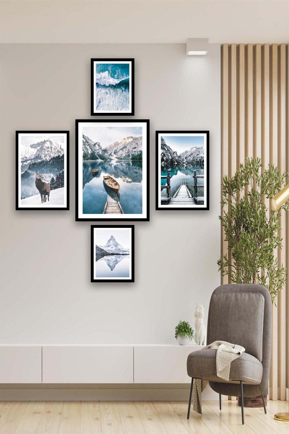 İsveç Dağ Ve Göl Manzara Temalı Tablo Seti