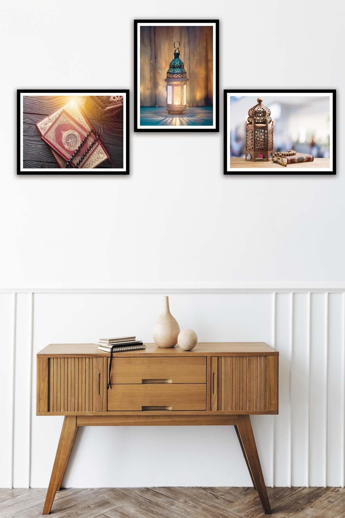 Dini Temalı Siyah Çerçeve Görünümlü Tablo Seti