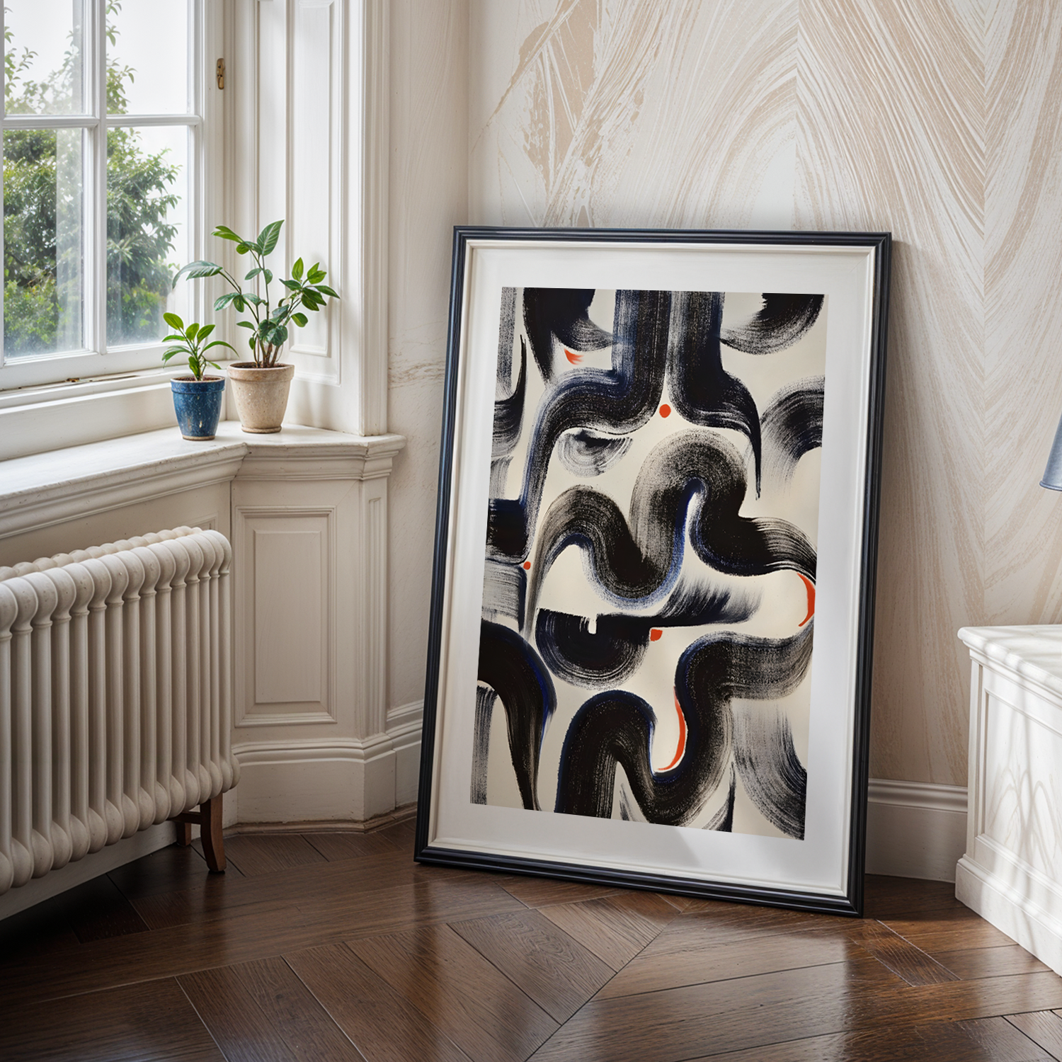 Abstract Motion Tek Parça Siyah Çerçeveli Ahşap Tablo
