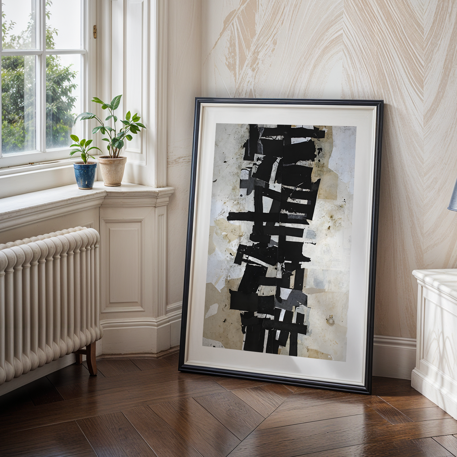 Layered Texture Tek Parça Siyah Çerçeveli Ahşap Tablo