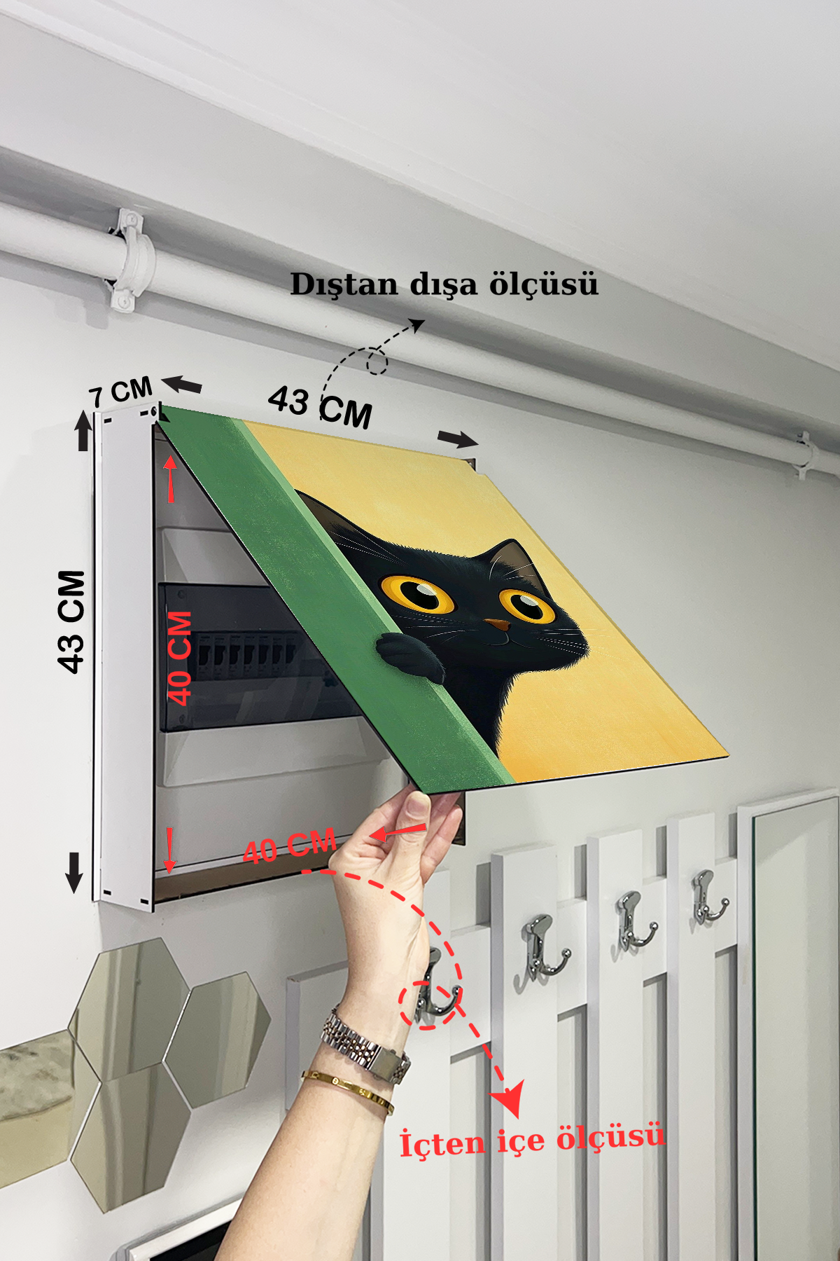 Şaşkın Siyah Kedi Temalı Ahşap Sigorta Saklama Kutusu