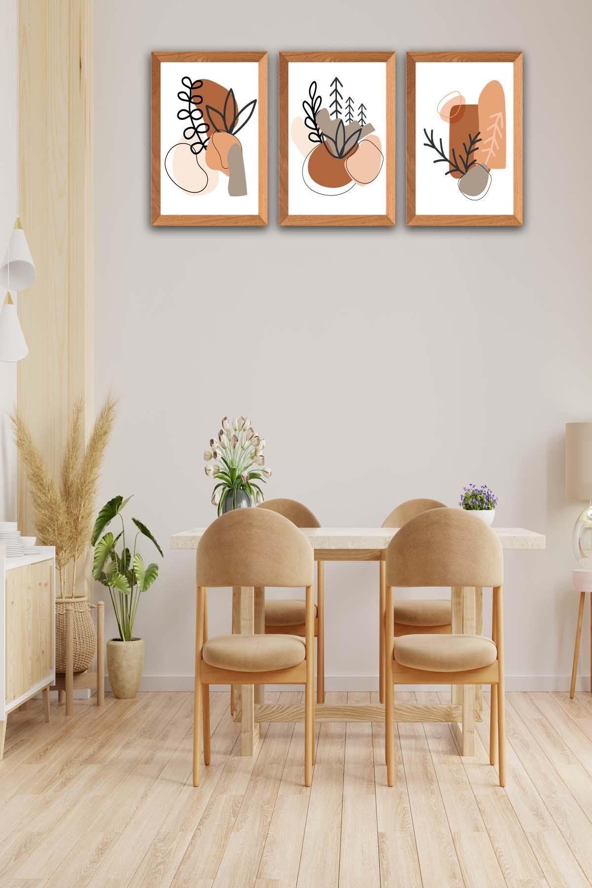 Bohem Tarzında Dal Temalı Ahşap Çerçeve Görünümlü Tablo Seti