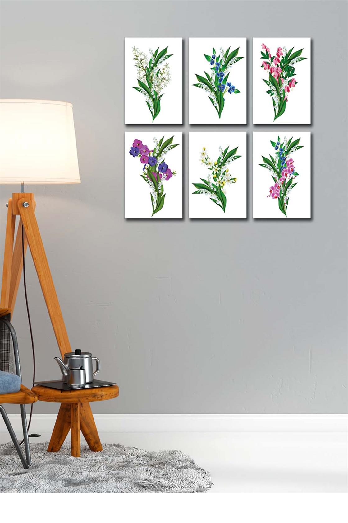 6 Parça Yeşil Çiçekler tablo seti