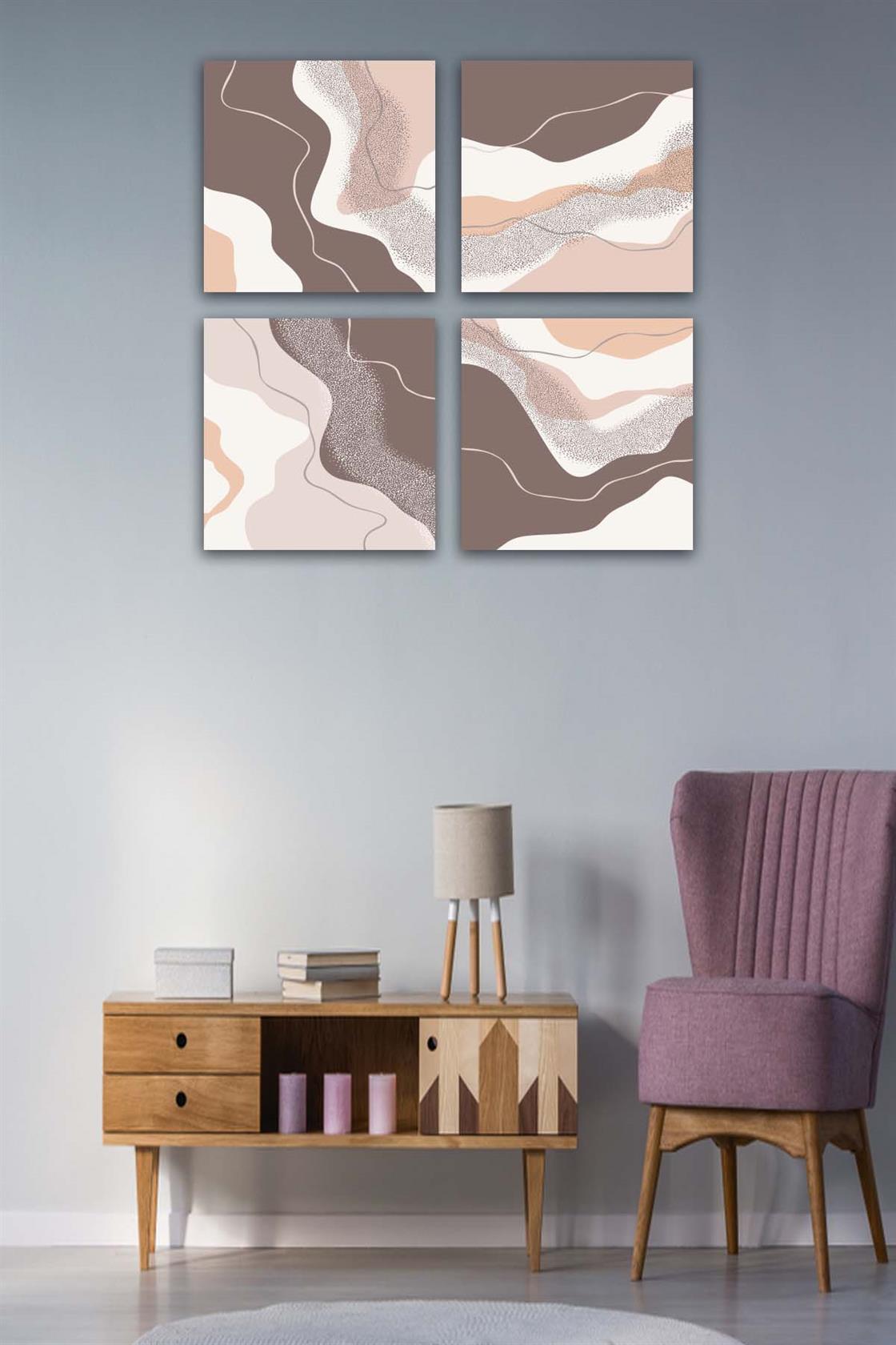 4 Parça Mermer Deseni Tasarım Uv Baskı Mdf Tablo Seti