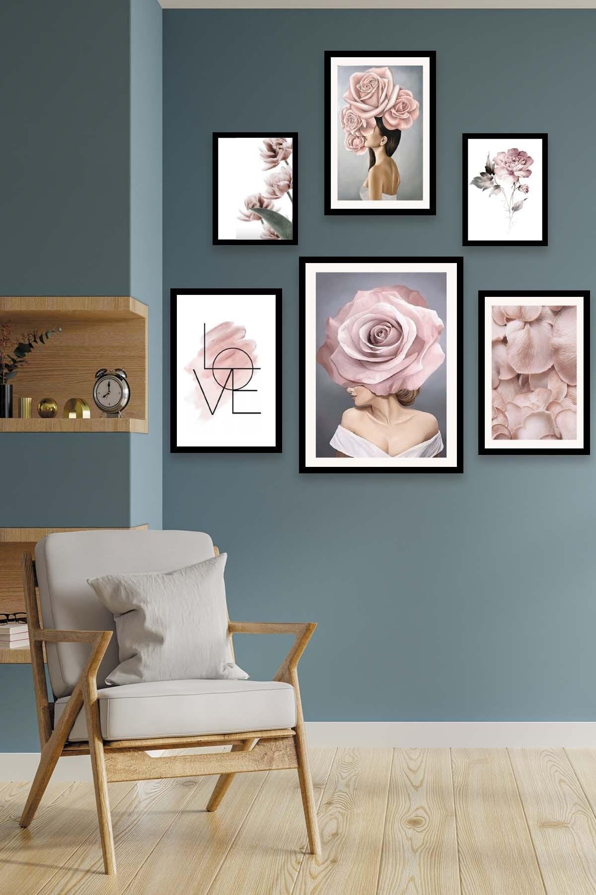 Love Yazı Kadın Ve Gül Temalı Tablo Seti