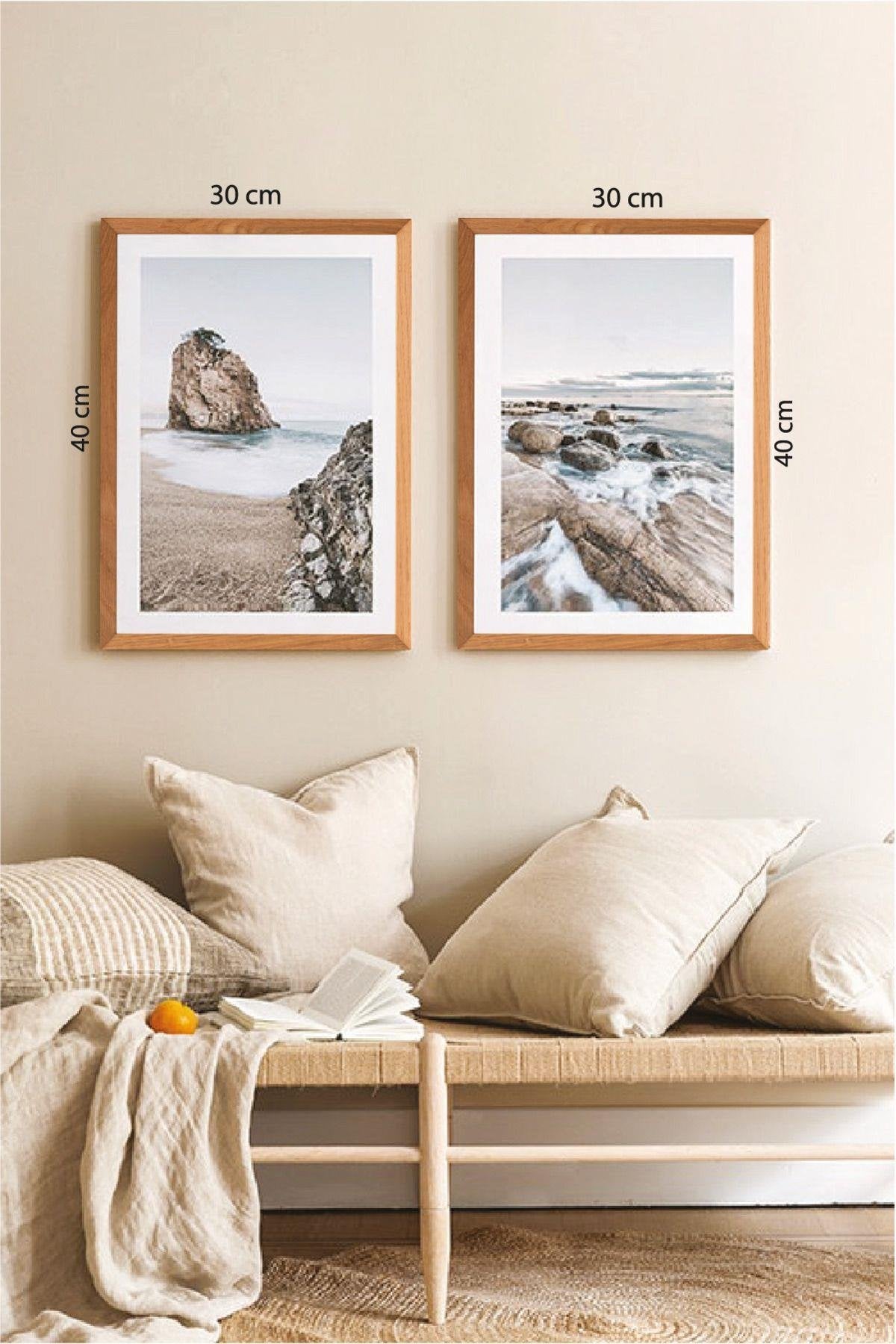 2 Parça Sahil Ve Ahşap Çerçeve Görünümlü Tablo Seti