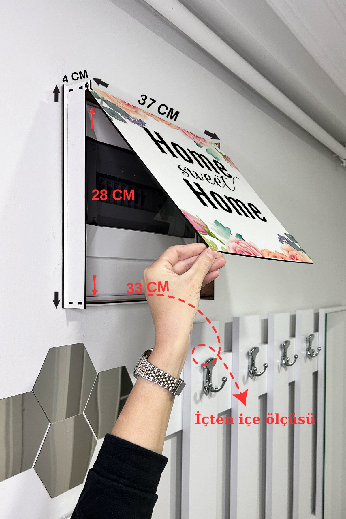 Home Sweet Home Görünümlü Ahşap Sigorta Saklama Kutusu