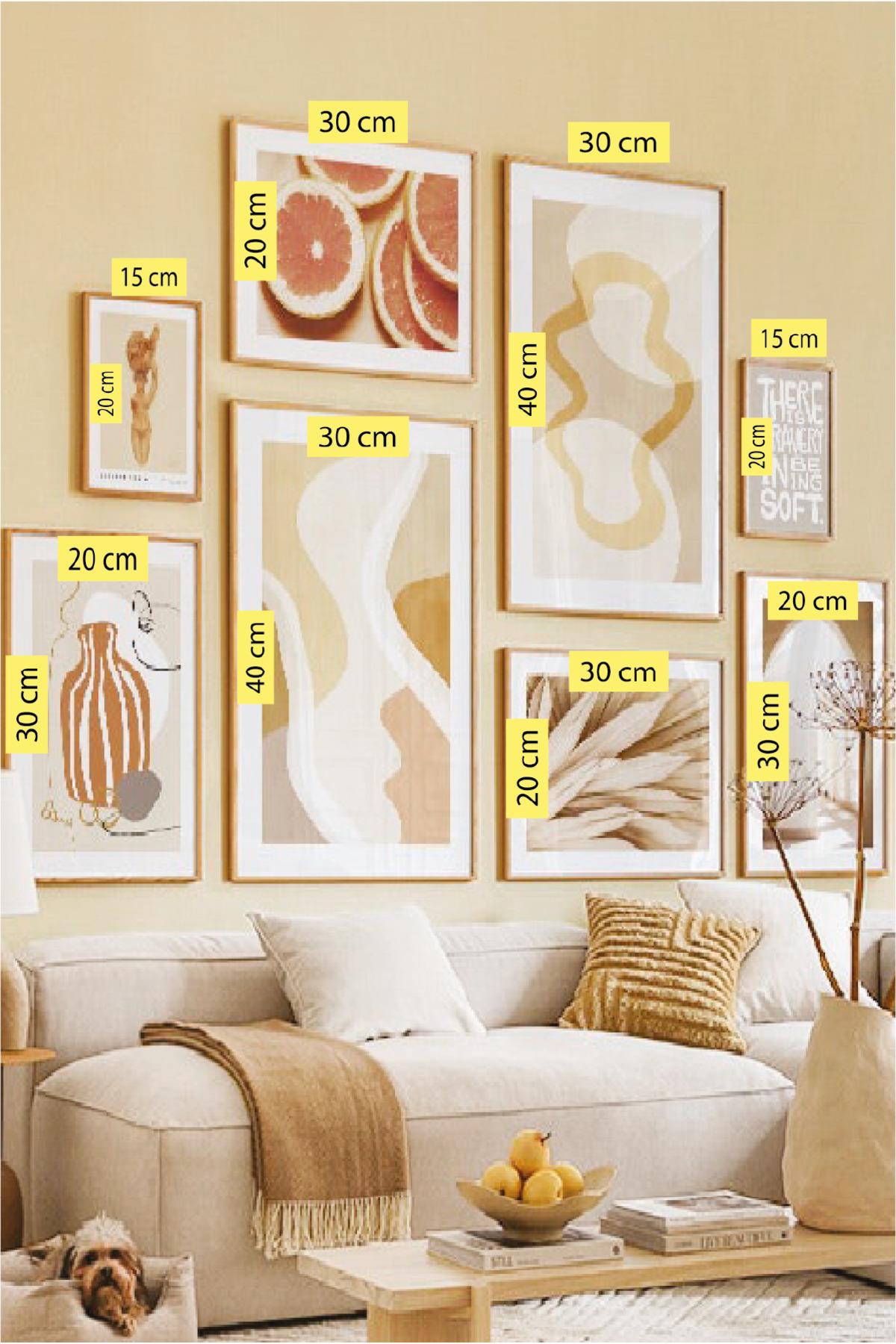 8 Parça Bohem Tarzında (AHŞAP ÇERÇEVE GÖRÜNÜMLÜ) Tablo Seti